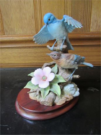 Mountain Bluebirds by Andrea by Sadek on wood stand