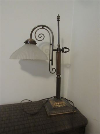 Vintage Lamp: Metal Base w/ Glass Shade