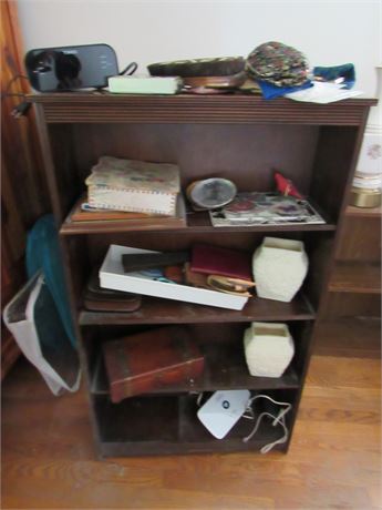 Vintage Wood Bookcase with Contents