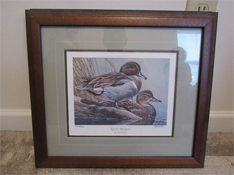 Harold Roe Duck Print: "Quiet Moment", Framed Numbered/Signed