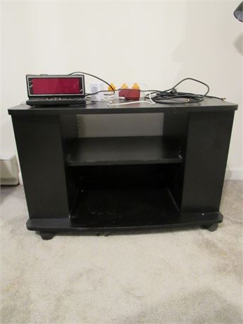 TV Stand, Black Pressed Wood and Contents on top