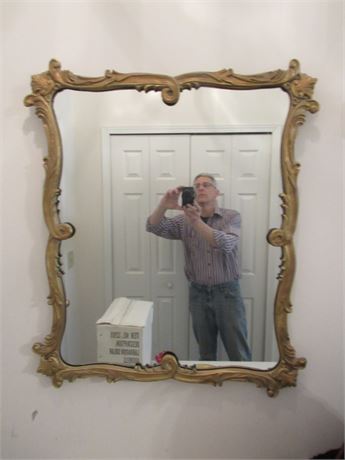 Large Ornate Mirror, Wood Frame painted Gold