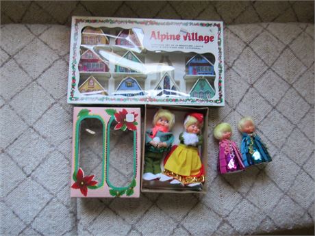 Vintage Dolls & Christmas Alpine Village Lights