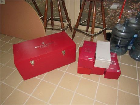 Waterford Wine Glass Chest + Waterford Crystal Christmas Boxes, empty