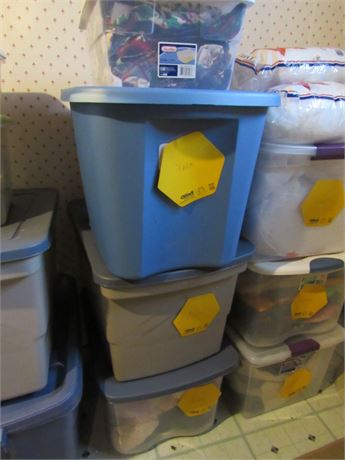3 Storage Tubs Filled with Yarn & 1 Filled w/ material