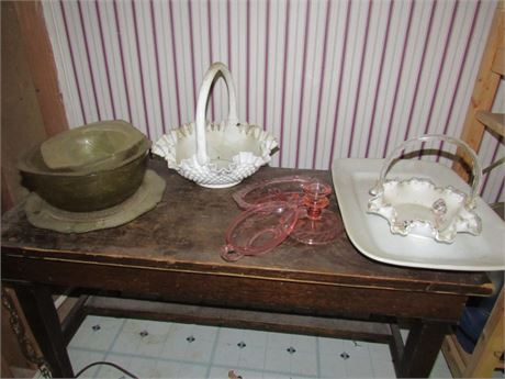 Vintage Glass Lot: Fenton ? Baskets, Pink Depression