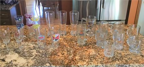Variety of Glass Beer Mugs and Beer Glasses