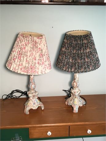 Two Table Lamps with Matching Bases and Coordinating Shades