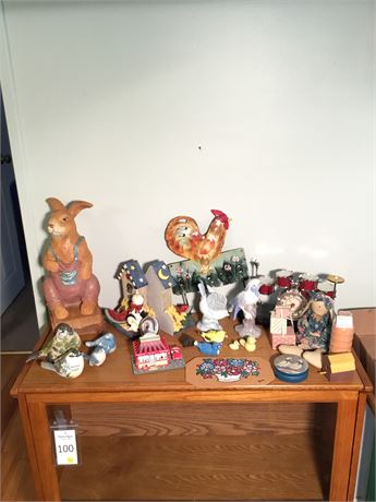 Assorted Ceramic Bird Figurines, Drum Set Clock, and more Home Decor