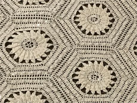 Antique Crochet Pinwheel Bedspread with Sequins and Pearls