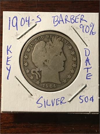 1904-S Barber Silver Half Dollar, Rare