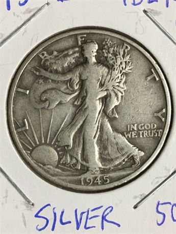 1945 D Standing Liberty Silver Half Dollar