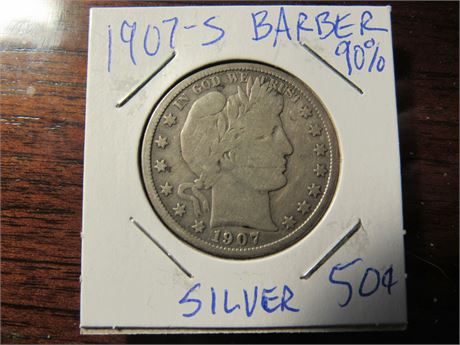 1907 S Barber Silver Half Dollar