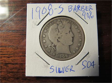 1908 S Barber Silver Half Dollar